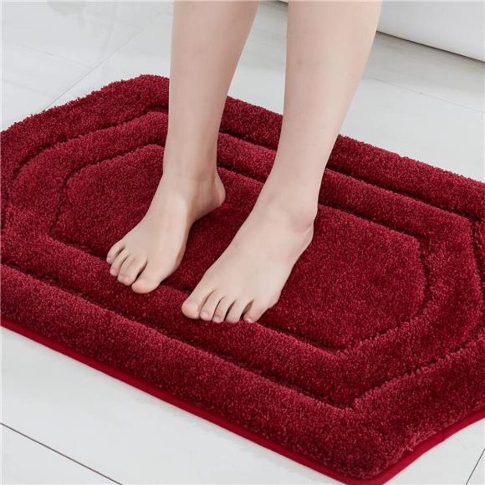 Extra Thick Bath Rug Anti Slip Plush Bathroom Mat Soft Absorbent Red 17x27